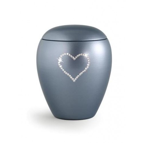 Ceramic Cremation Ashes Keepsake Urn – Swarovski Heart (Steel Grey)